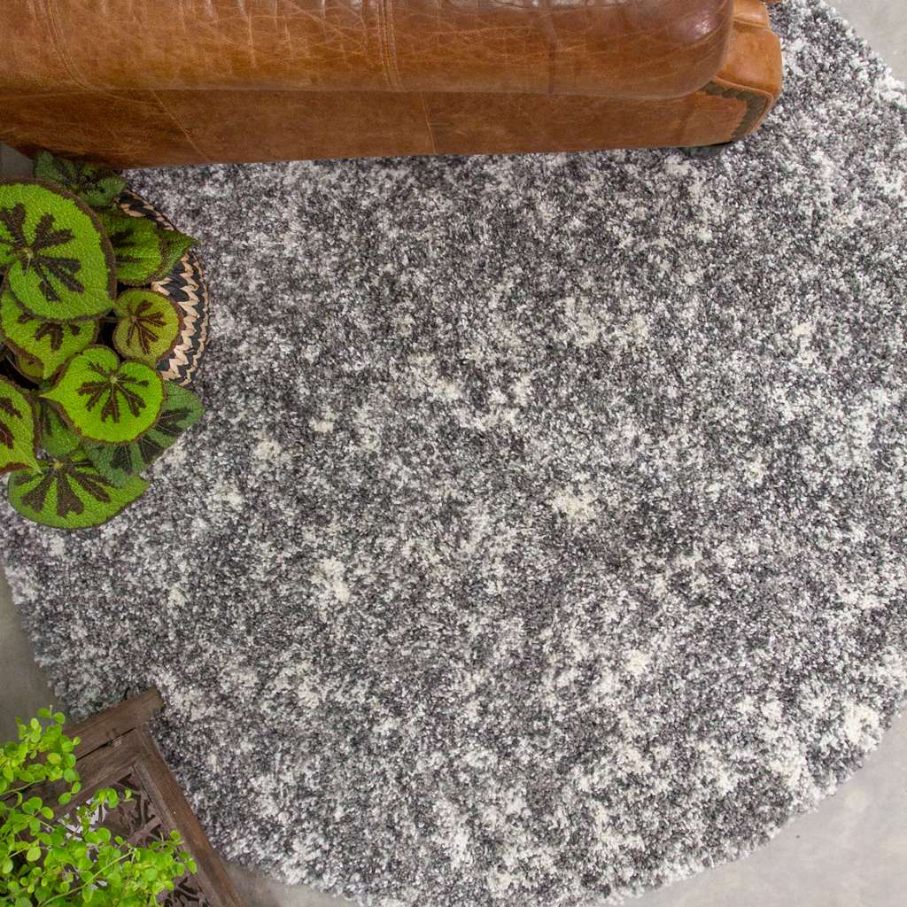 Silver Shaggy Round Circle Rug for Living Room