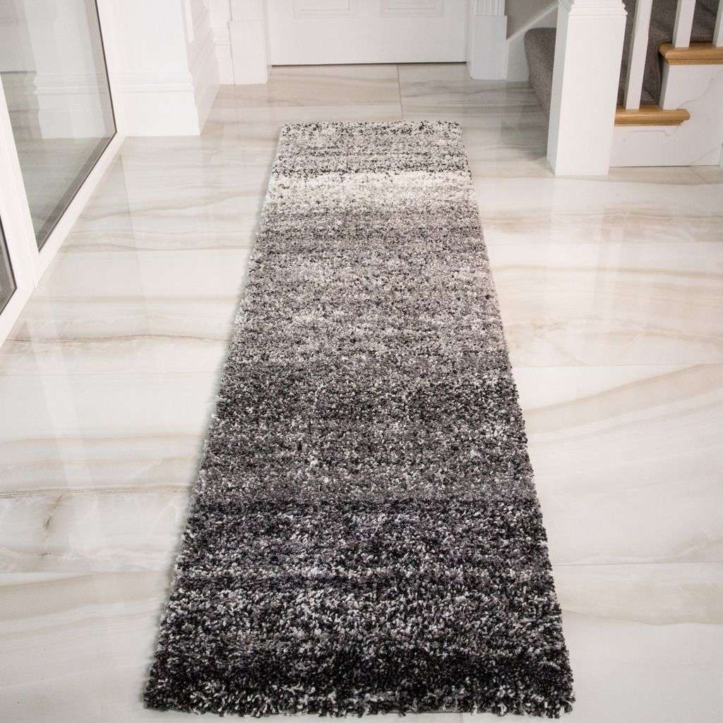 Super Soft Black Stripe Shaggy Bedroom Rug