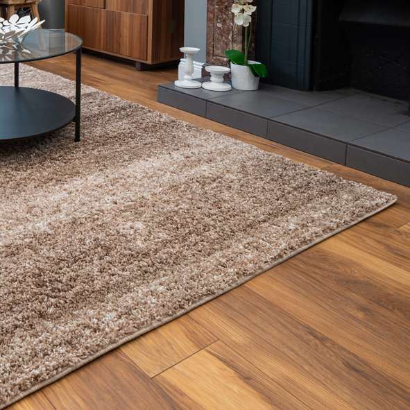 Light Brown Mottled Striped Shaggy Hall Runner Rug