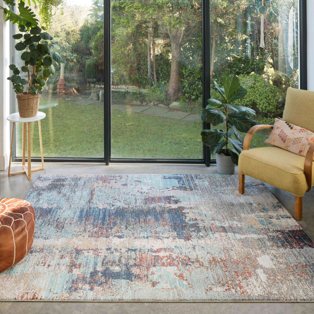 Soft Abstract Distressed Blue Hall Runner Rug