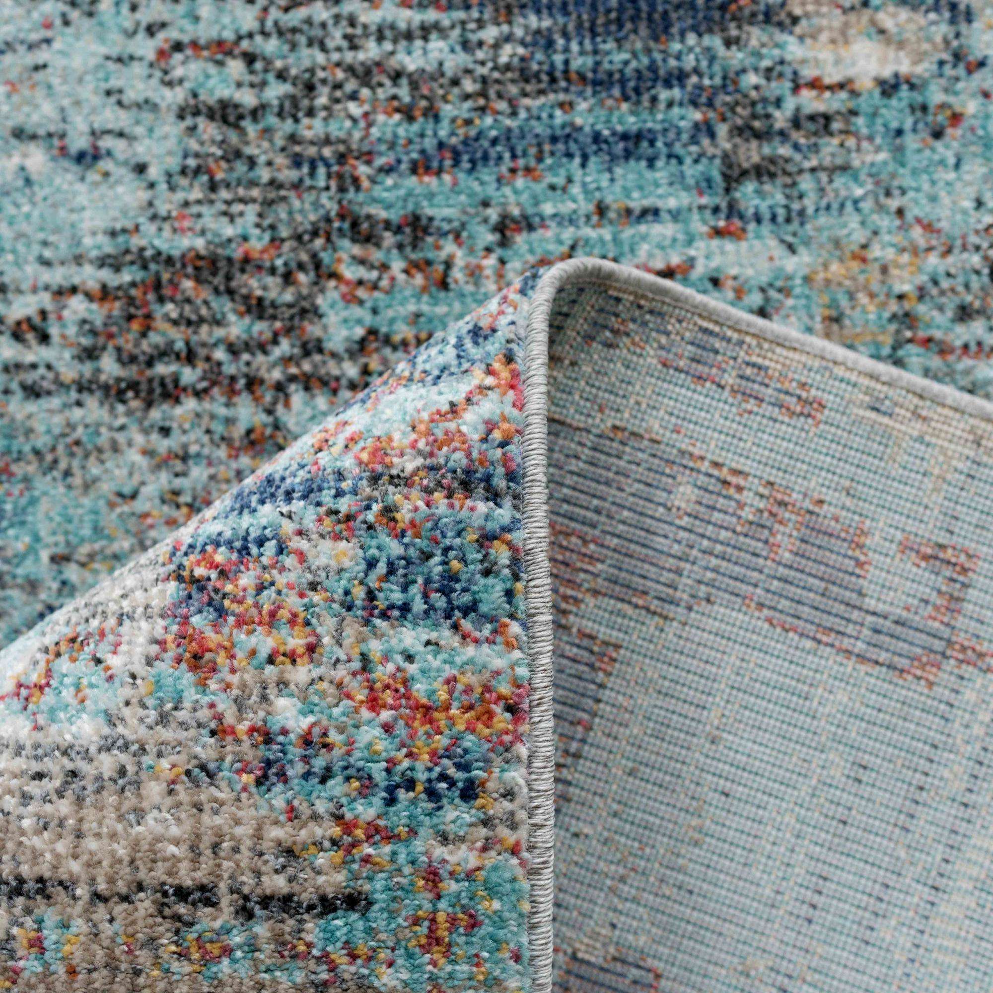 Soft Abstract Distressed Blue Hall Runner Rug