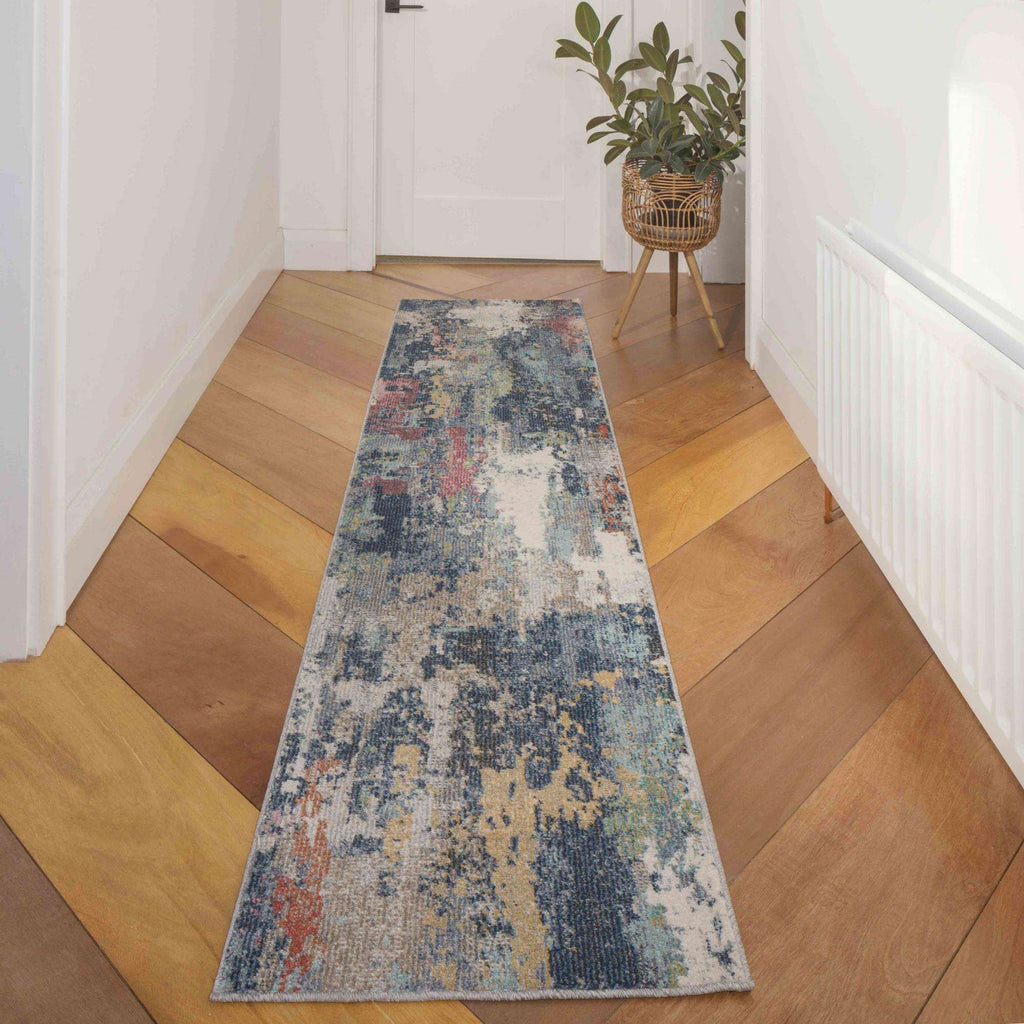 Soft Abstract Distressed Multicolour Hall Runner Rug