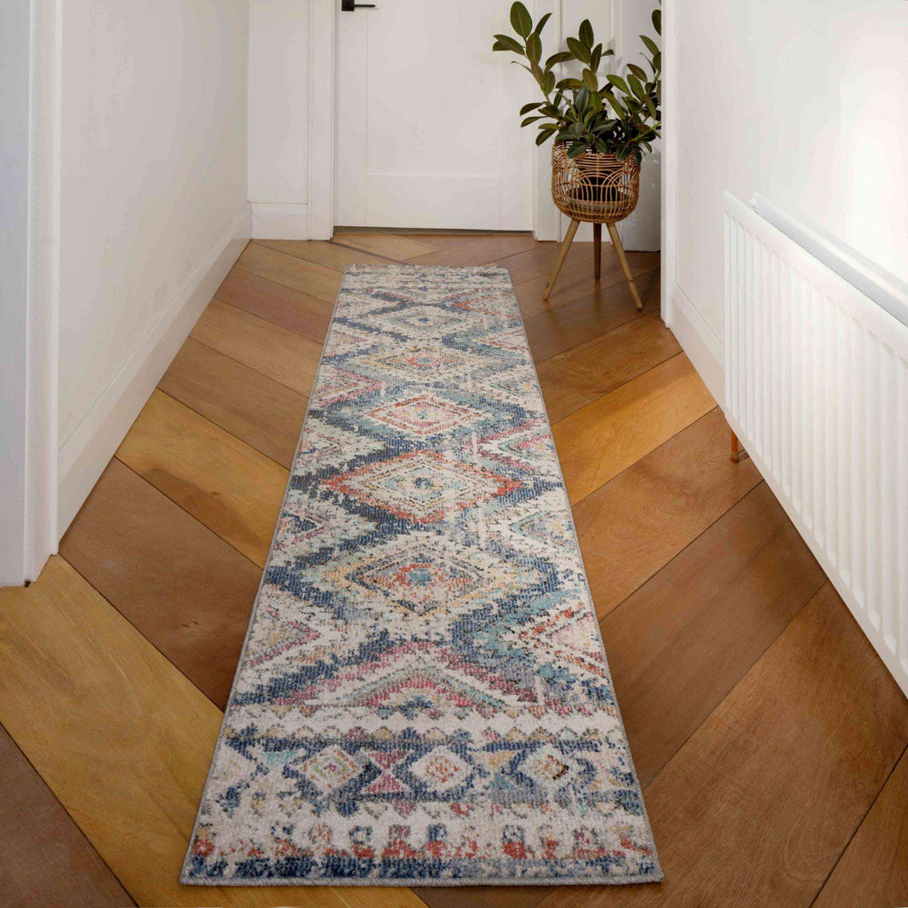 Soft Abstract Diamond Multicolour Hall Runner Rug