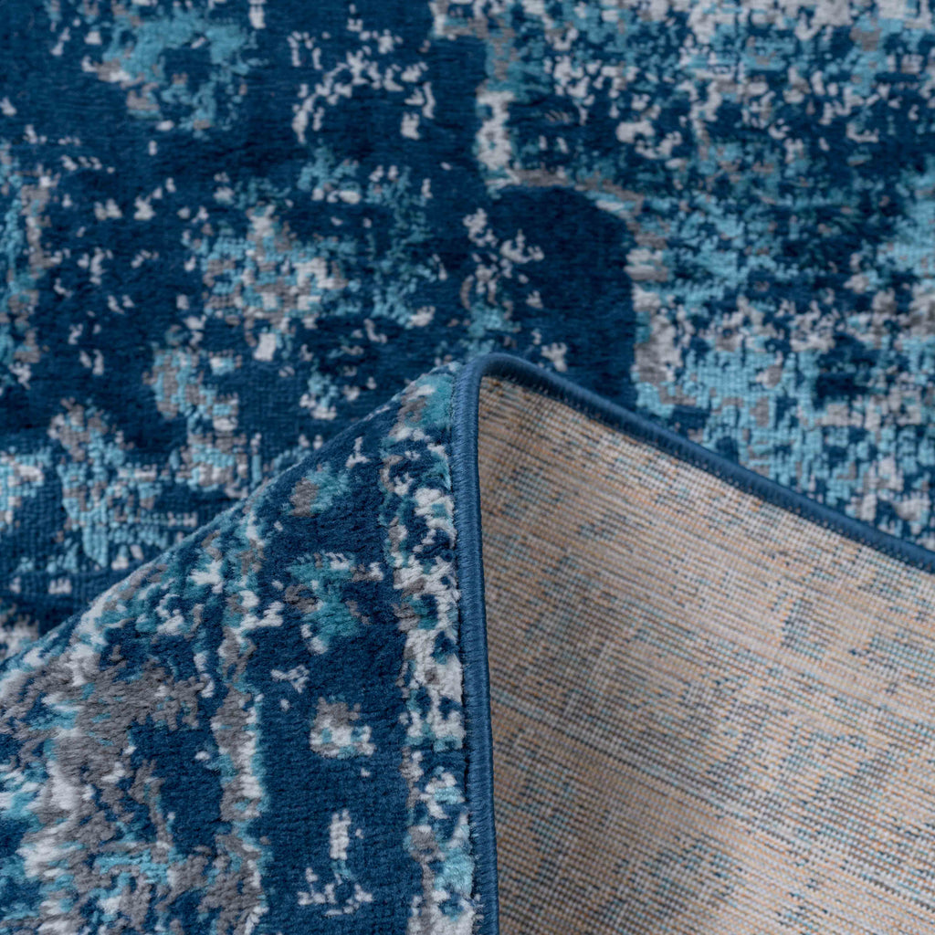 Faded Distressed Navy Blue Oriental Pattern Rug