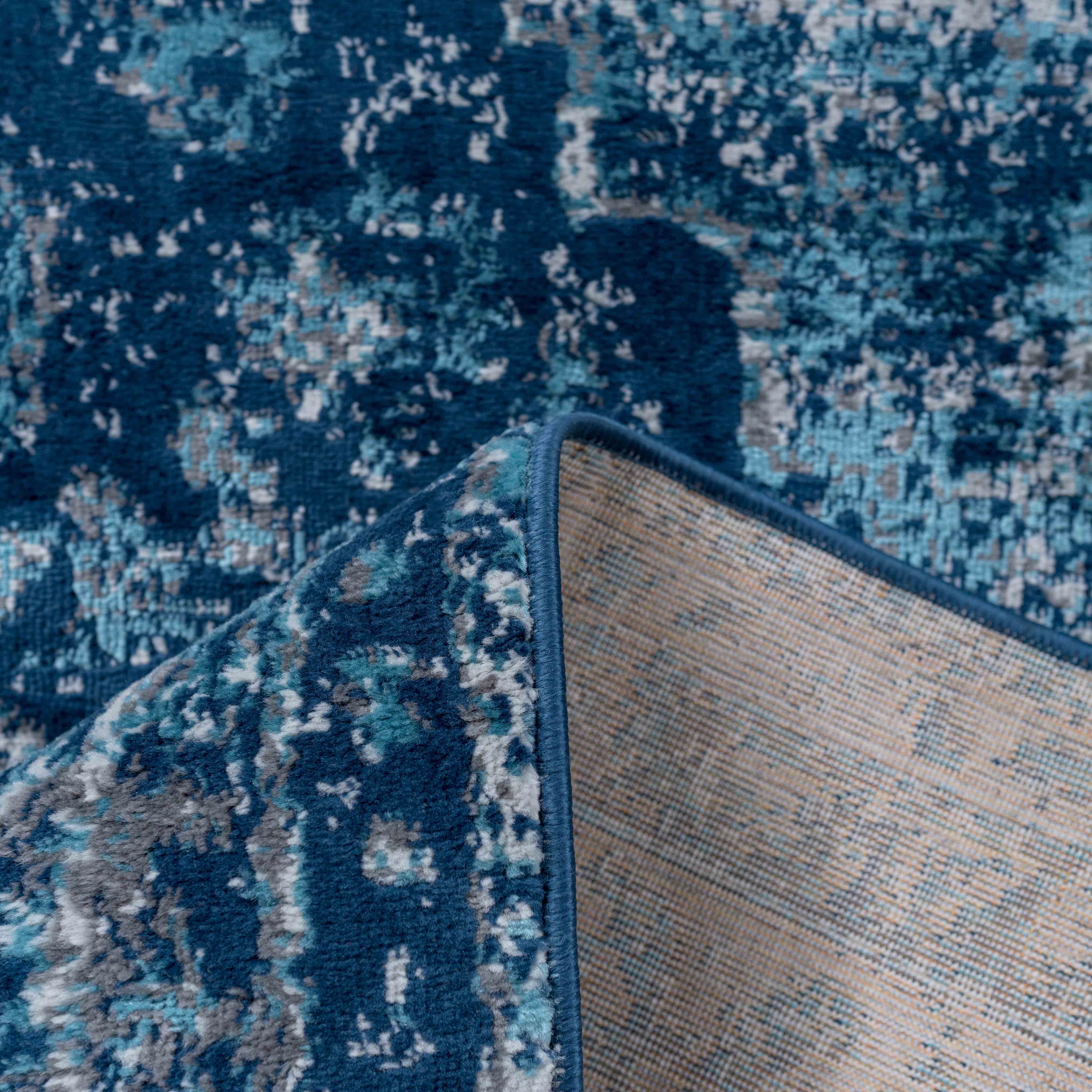 Faded Distressed Navy Blue Oriental Pattern Rug