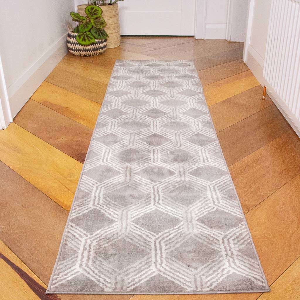 Chic Geometric Grey Living Room Runner Rug