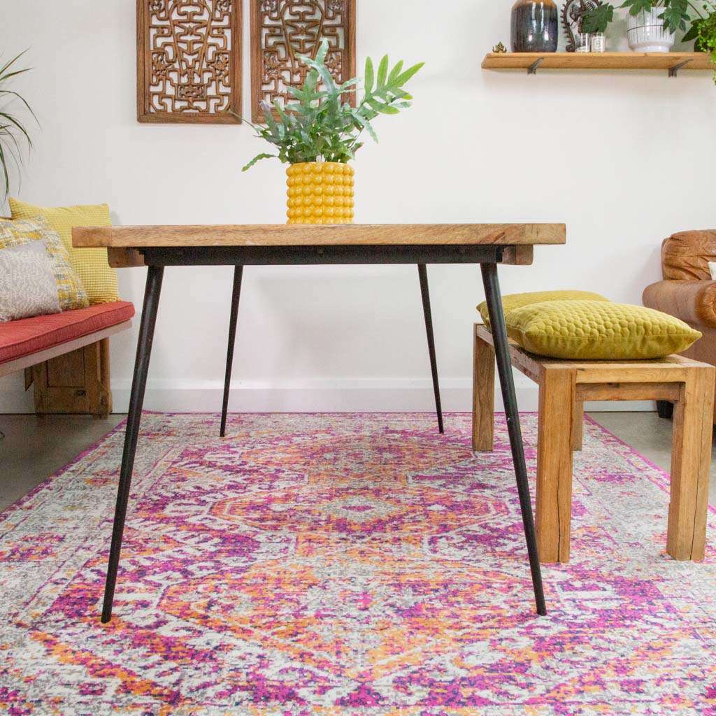 Fuschia Pink Oriental Distressed Runner Rug