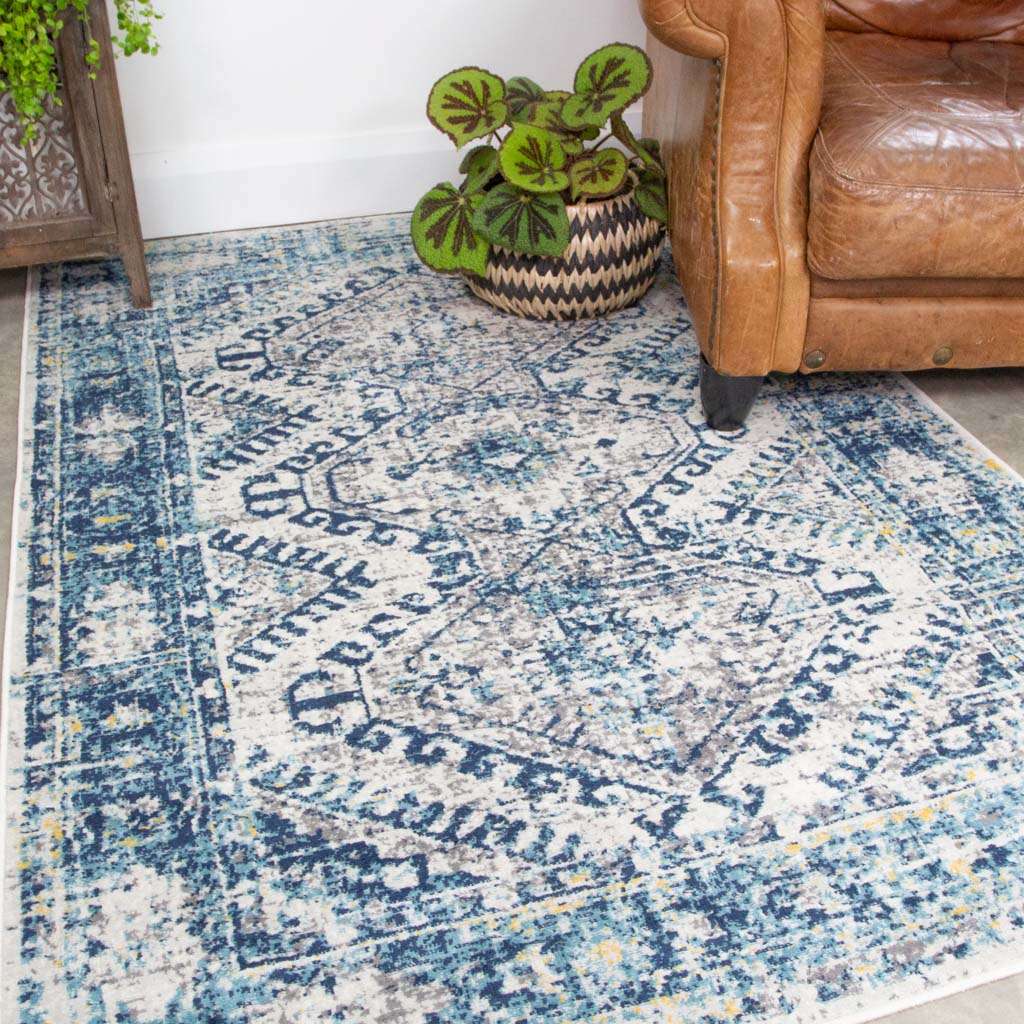 Blue Oriental Distressed Vintage Runner Rug