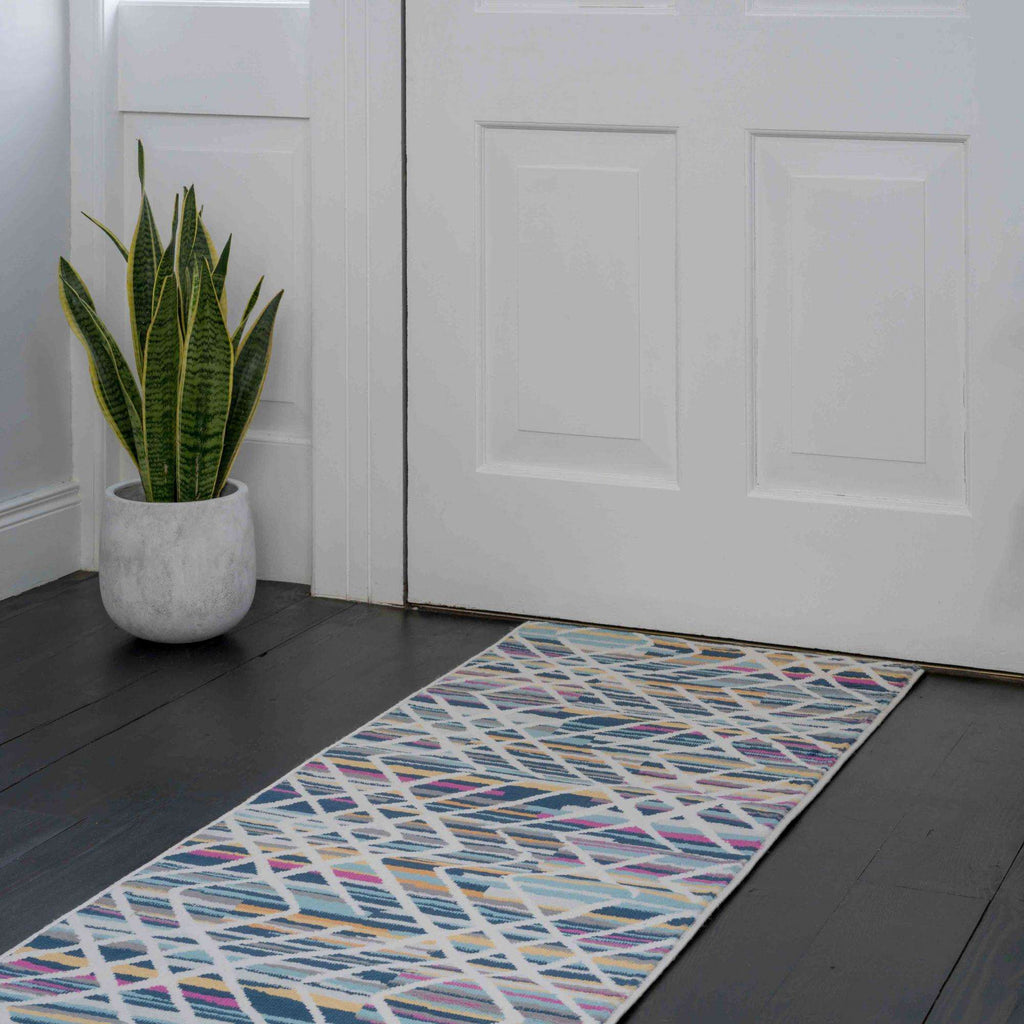 Colourful Geometric Strokes Pattern Runner Rug
