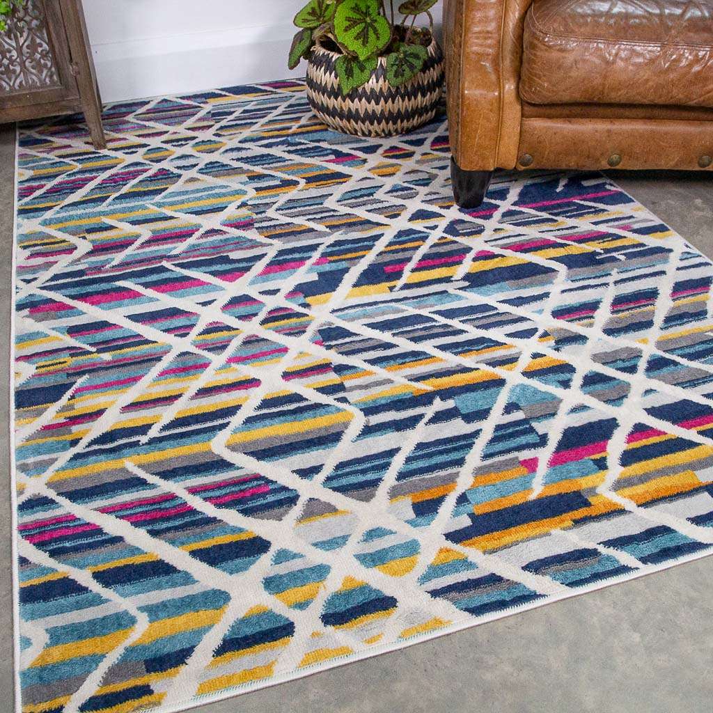 Colourful Geometric Strokes Pattern Runner Rug