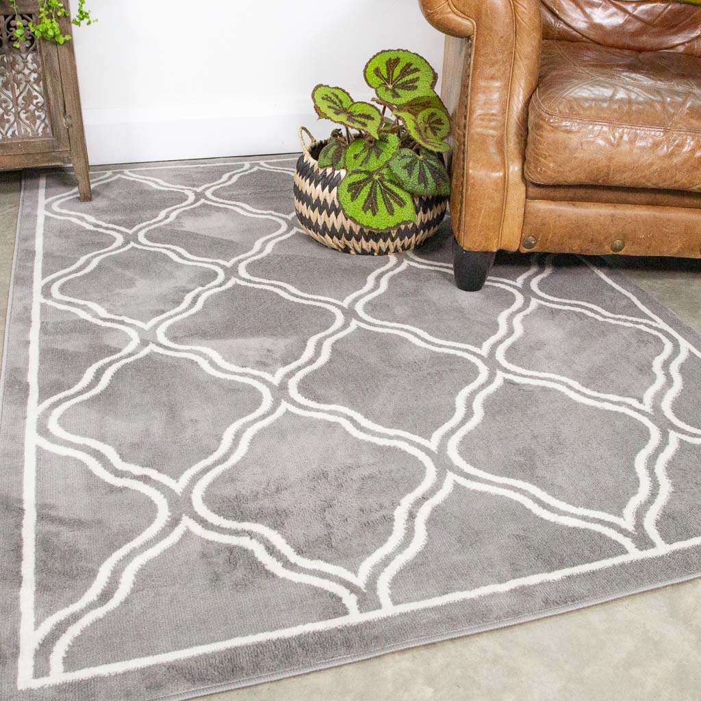 Dark Grey Trellis Living Room Runner Rug