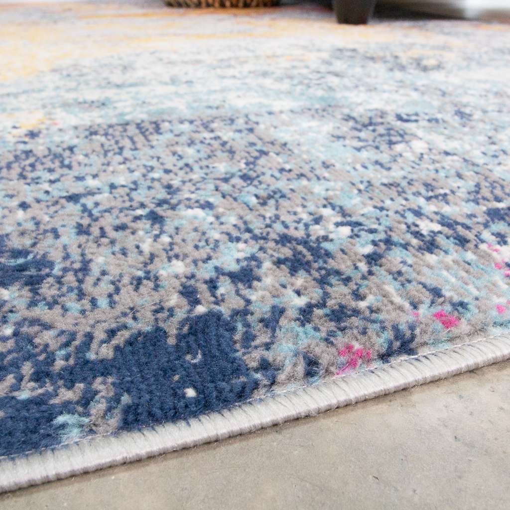 Gold Blue Distressed Living Room Rug - Mia