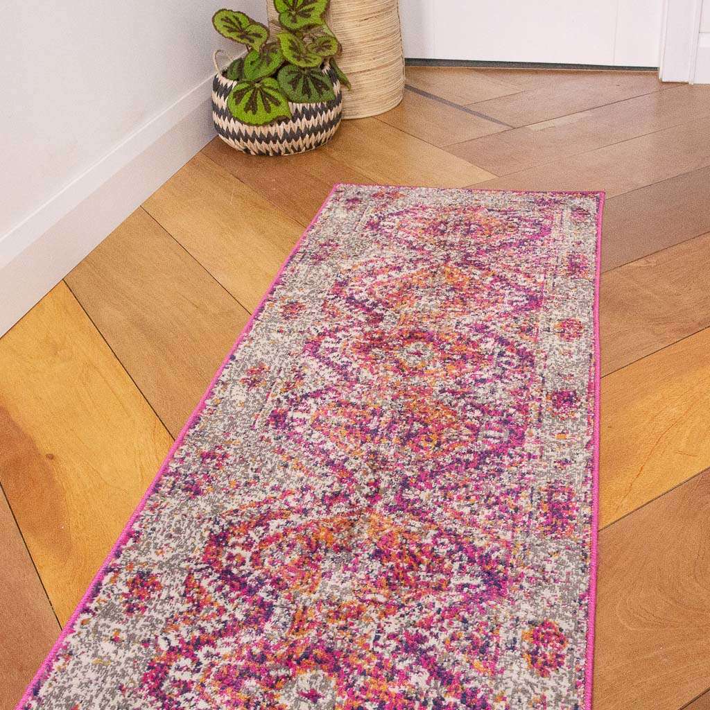 Fuschia Pink Oriental Distressed Rug