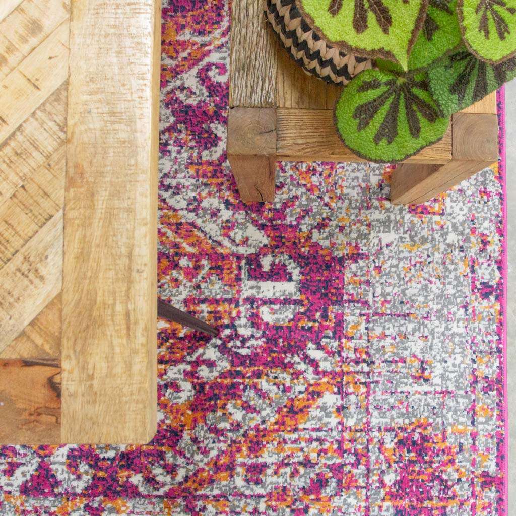 Fuschia Pink Oriental Distressed Rug