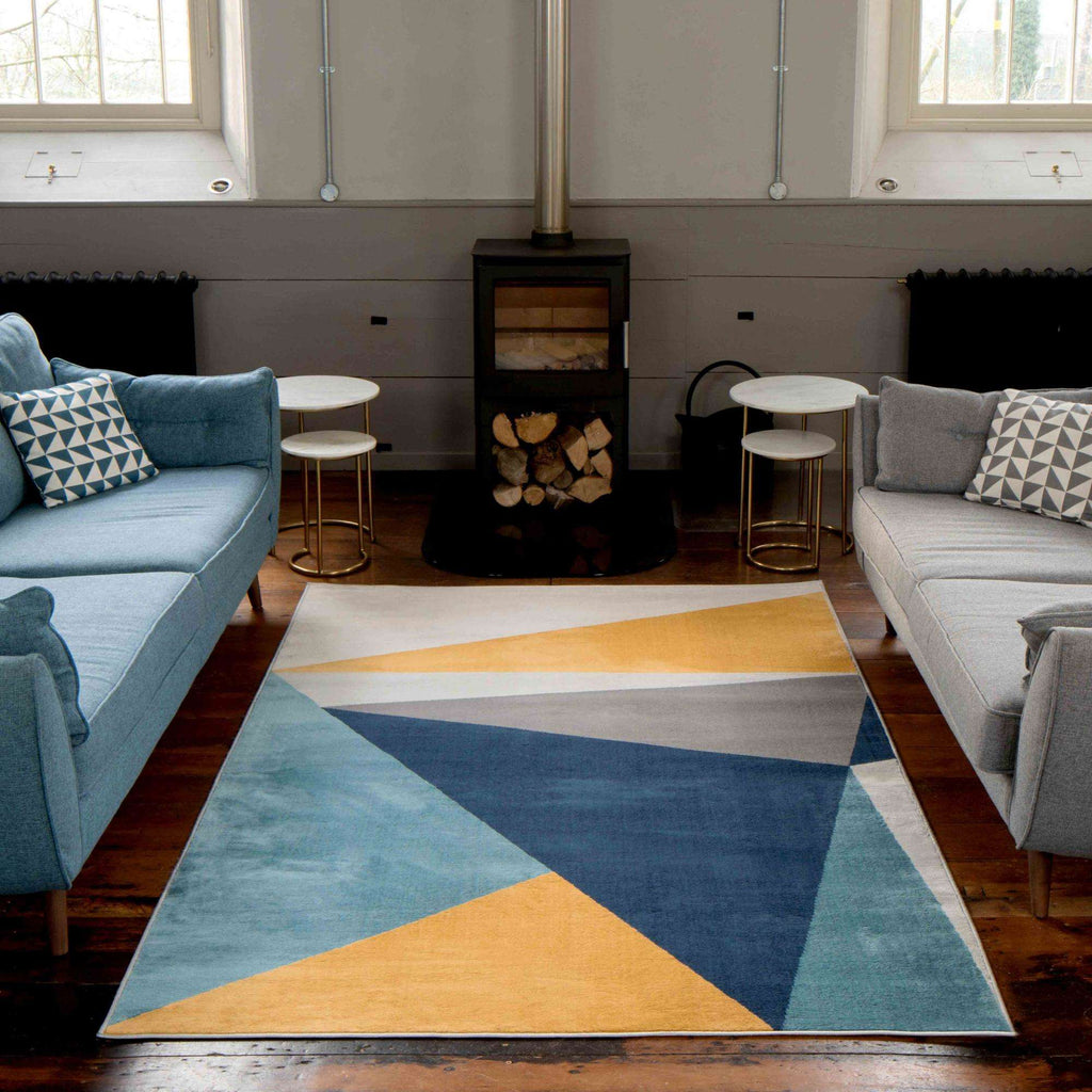 Blue Yellow Pastel Abstract Large Hall Runner Rugs