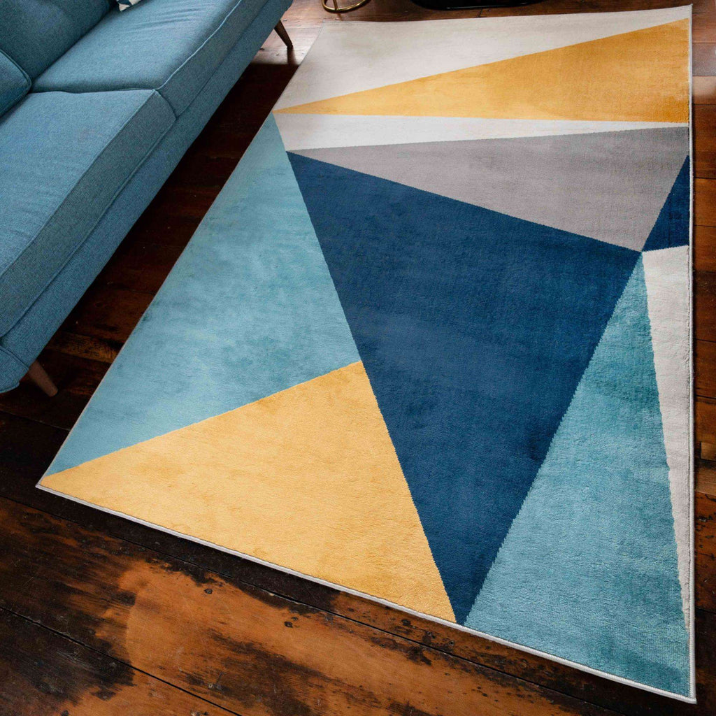 Blue Yellow Pastel Abstract Large Hall Runner Rugs