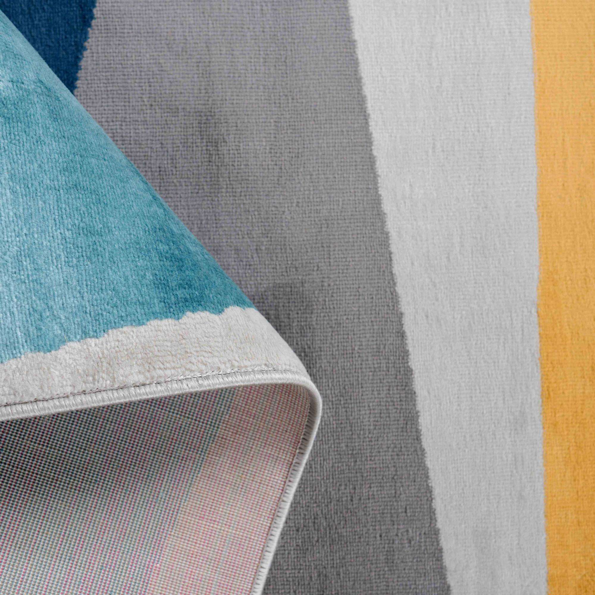 Blue Yellow Pastel Abstract Large Hall Runner Rugs