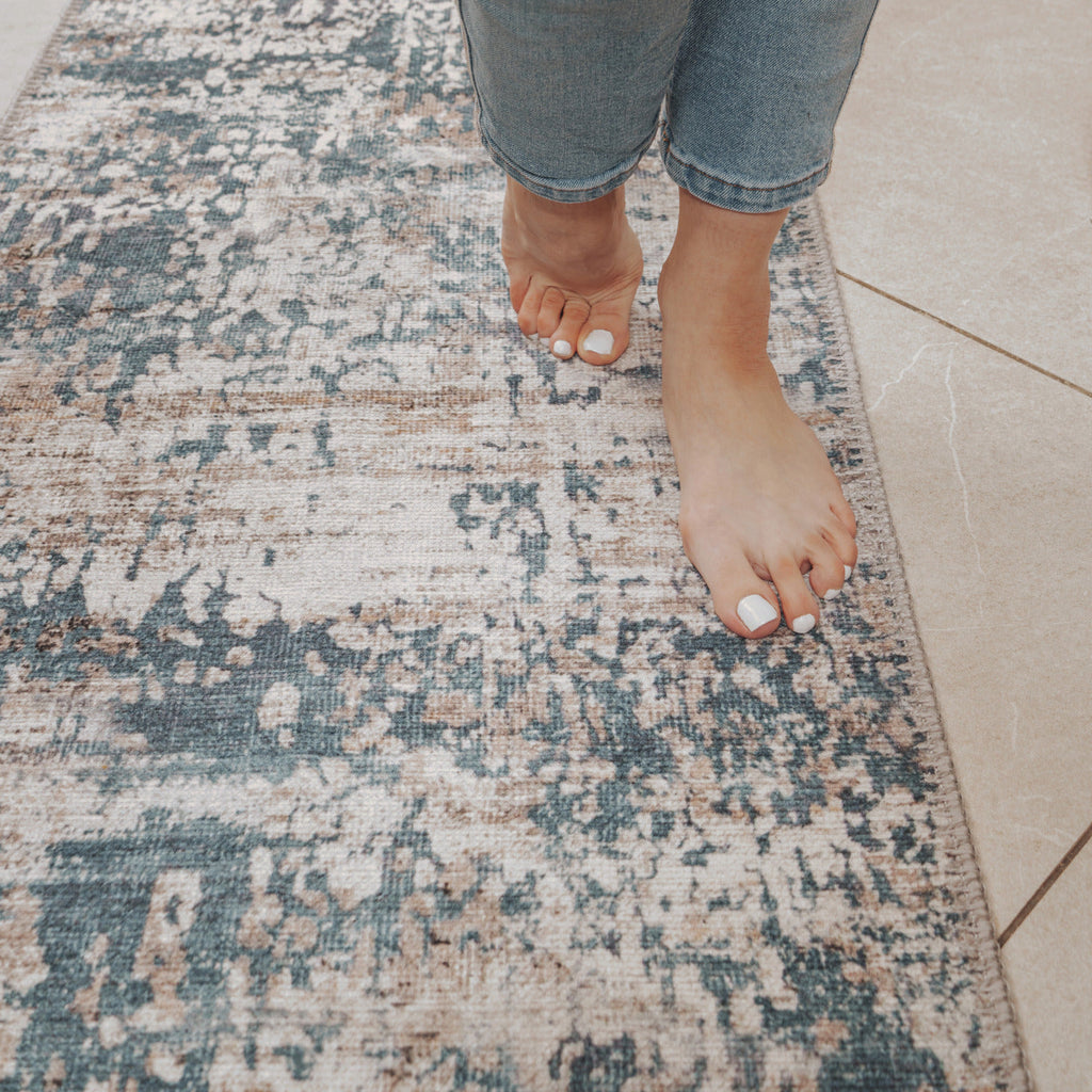Flatwoven Washable Distressed Blue Area Rug - Dash