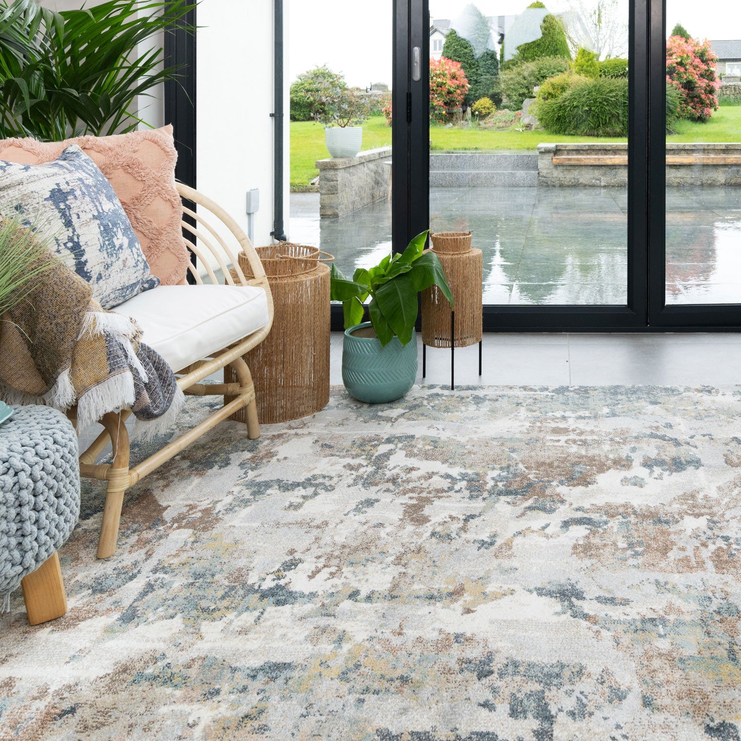 Soft Modern Blue Grey Painted Canvas Effect Rugs - Artist