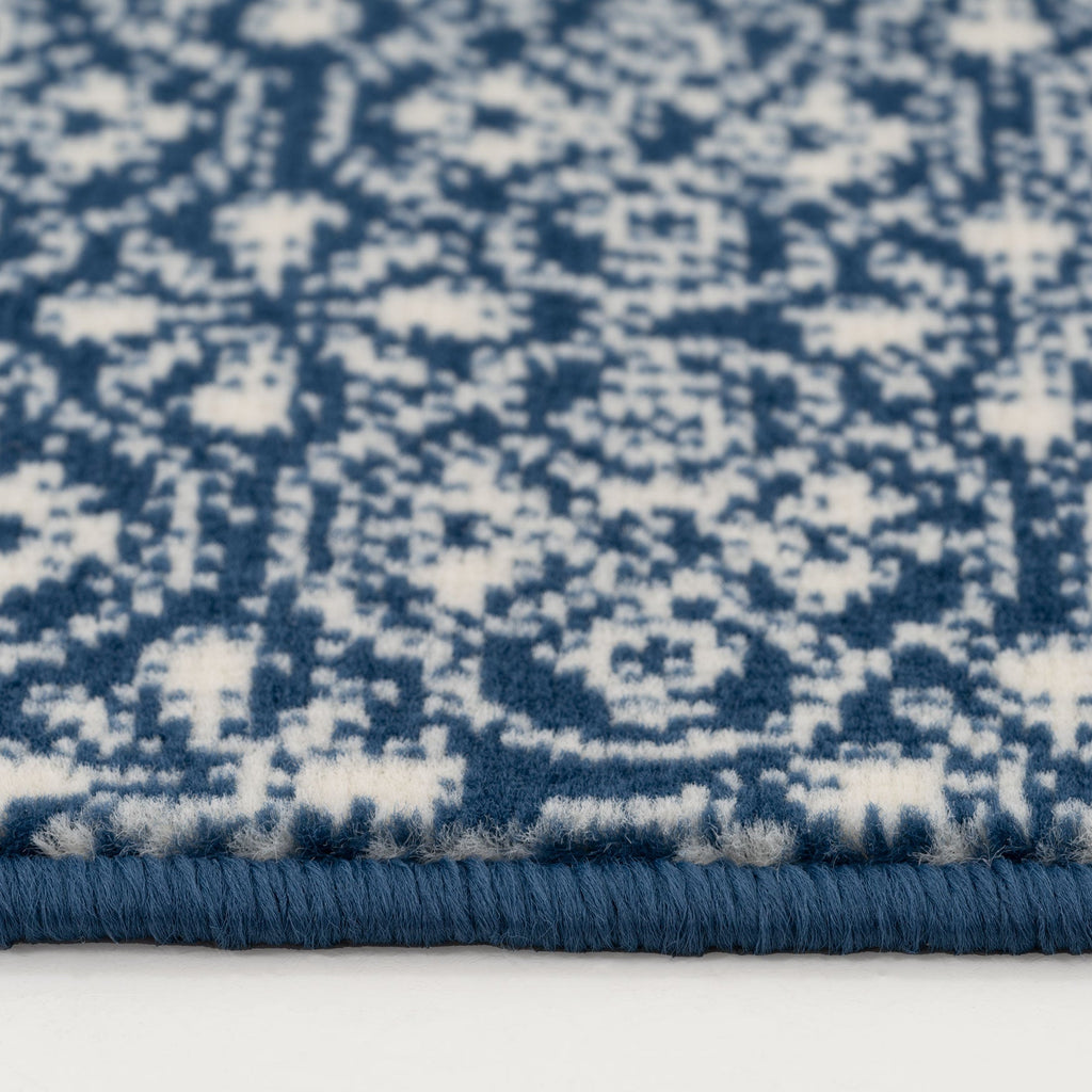 Navy Geometric Stair Carpet Runner - Cut to Measure