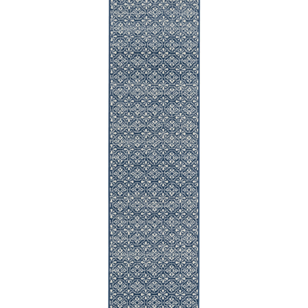 Navy Geometric Stair Carpet Runner - Cut to Measure