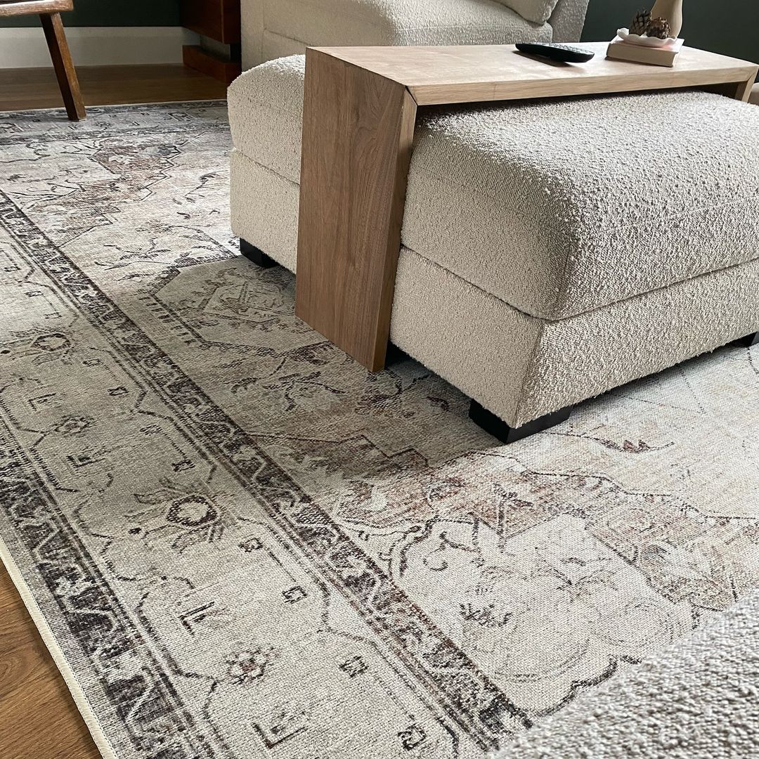 Flatwoven Washable Vintage Ivory Area Rug - Margot