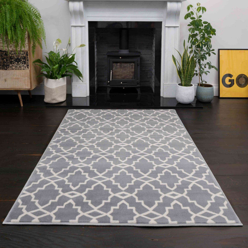 Grey Trellis Hallway Runner Rug