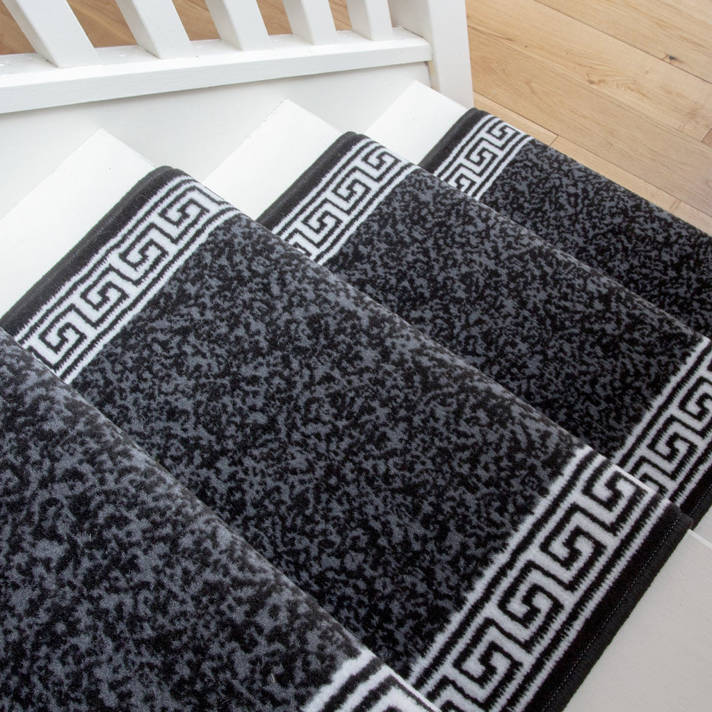 Black Border Stair Carpet Runner - Cut to Measure