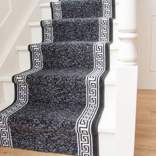 Black Border Stair Carpet Runner - Cut to Measure