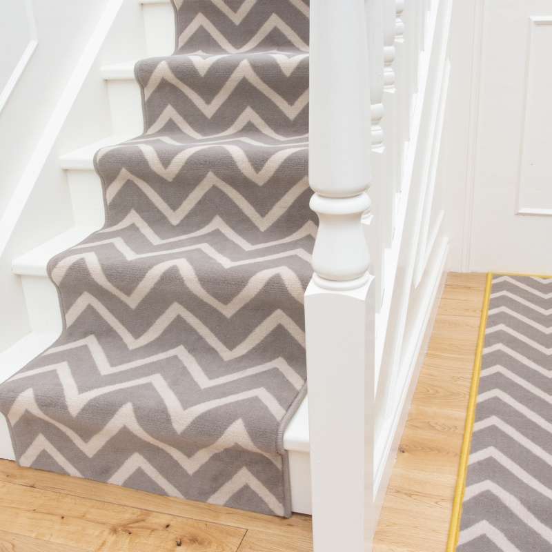 Grey Chevron Stair Carpet Runner - Cut to Measure