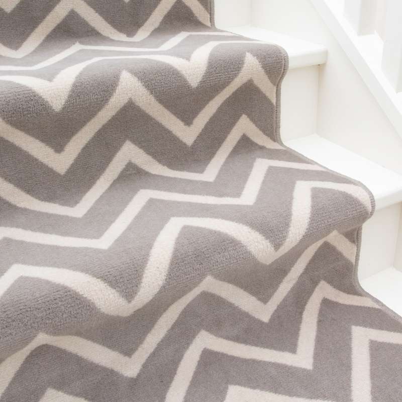 Grey Chevron Stair Carpet Runner - Cut to Measure