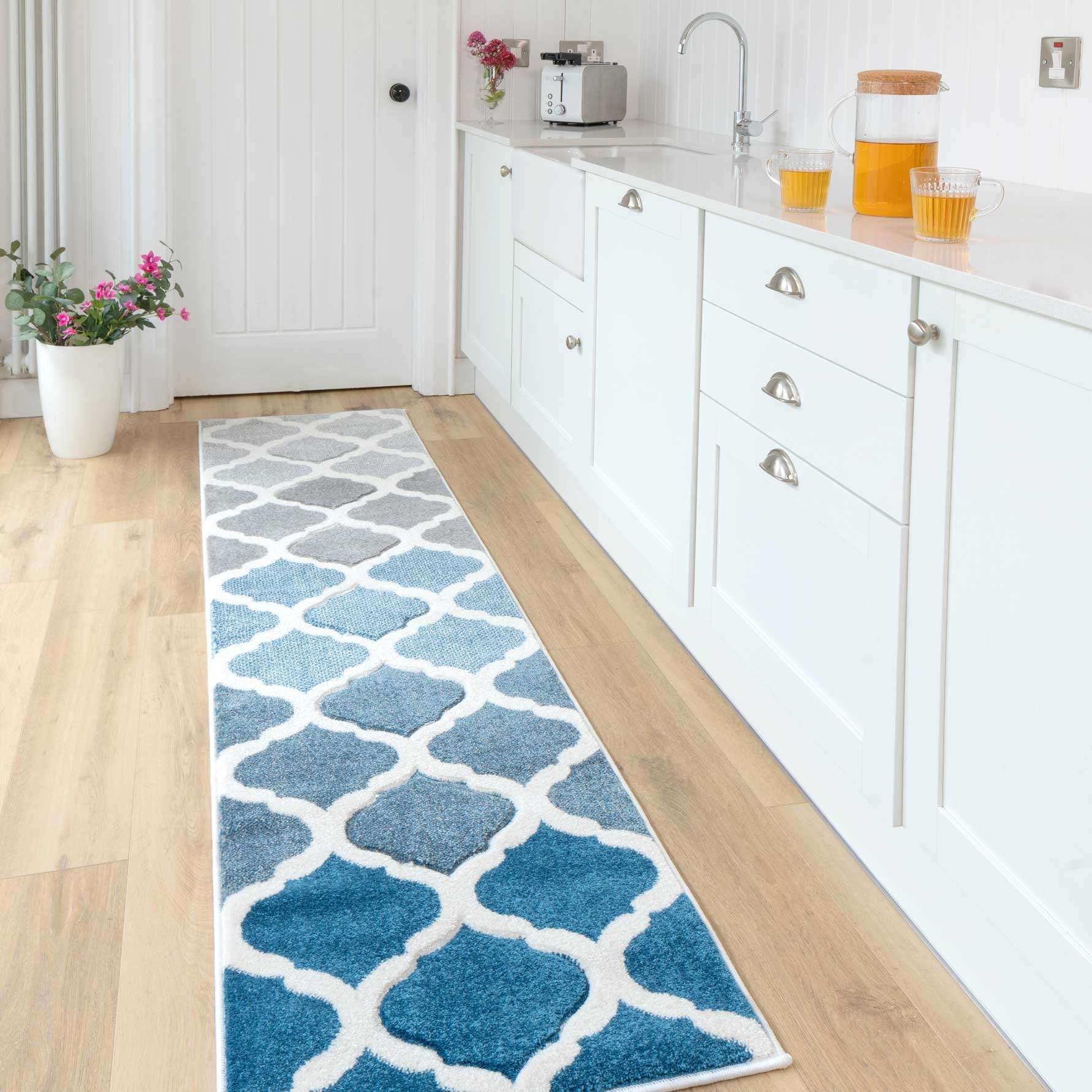 Fresh Trellis Blue Living Runner Rug