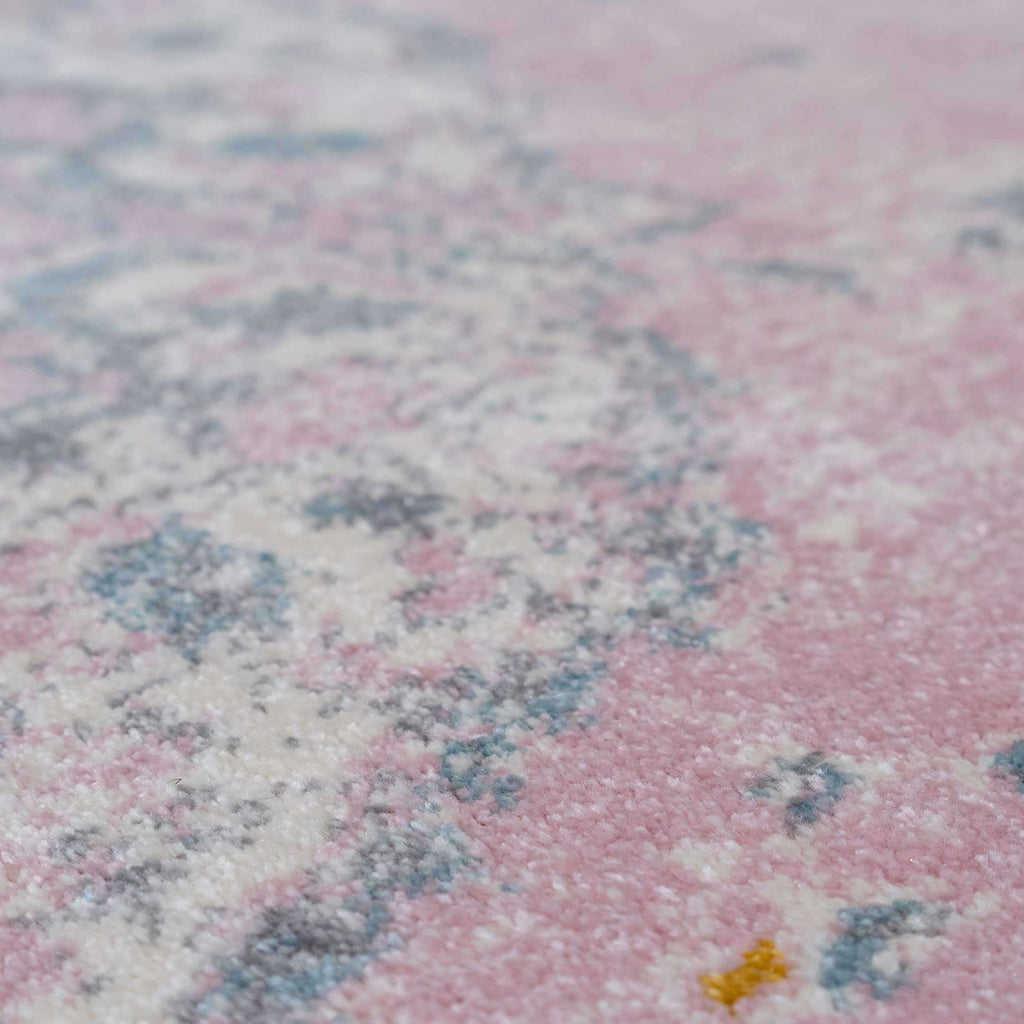 Distressed Pink Medallion Runner Rug