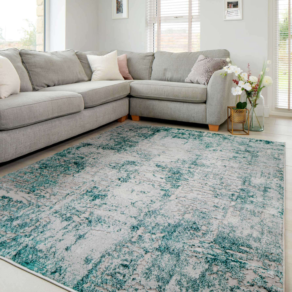 Modern Teal Textured Runner Rug