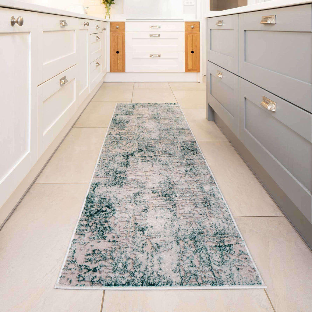 Modern Teal Textured Runner Rug