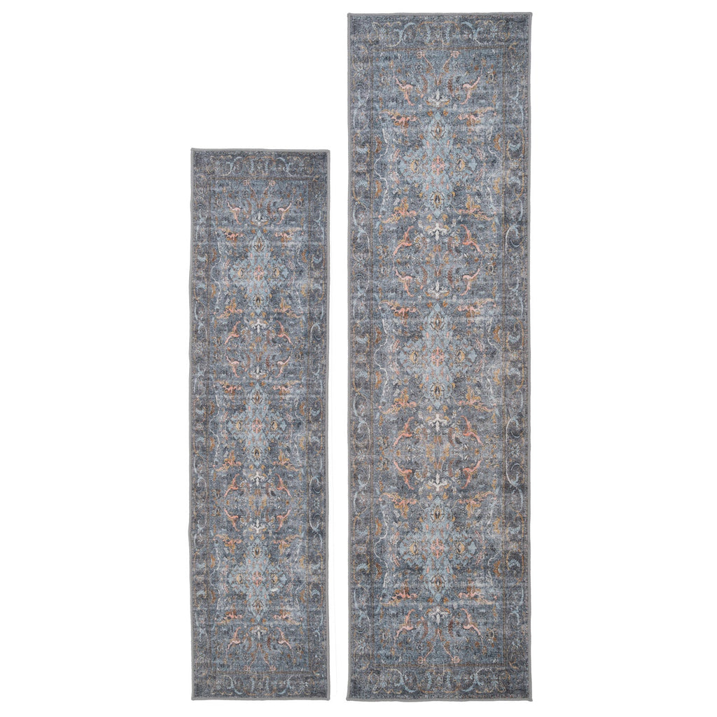 Soft Washable Blue Boho Runner - Clara