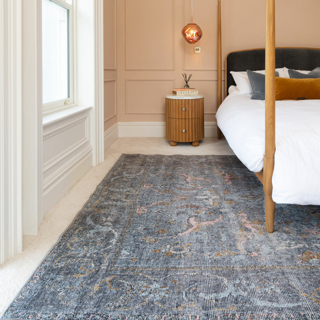 Soft Washable Blue Boho Rug - Clara