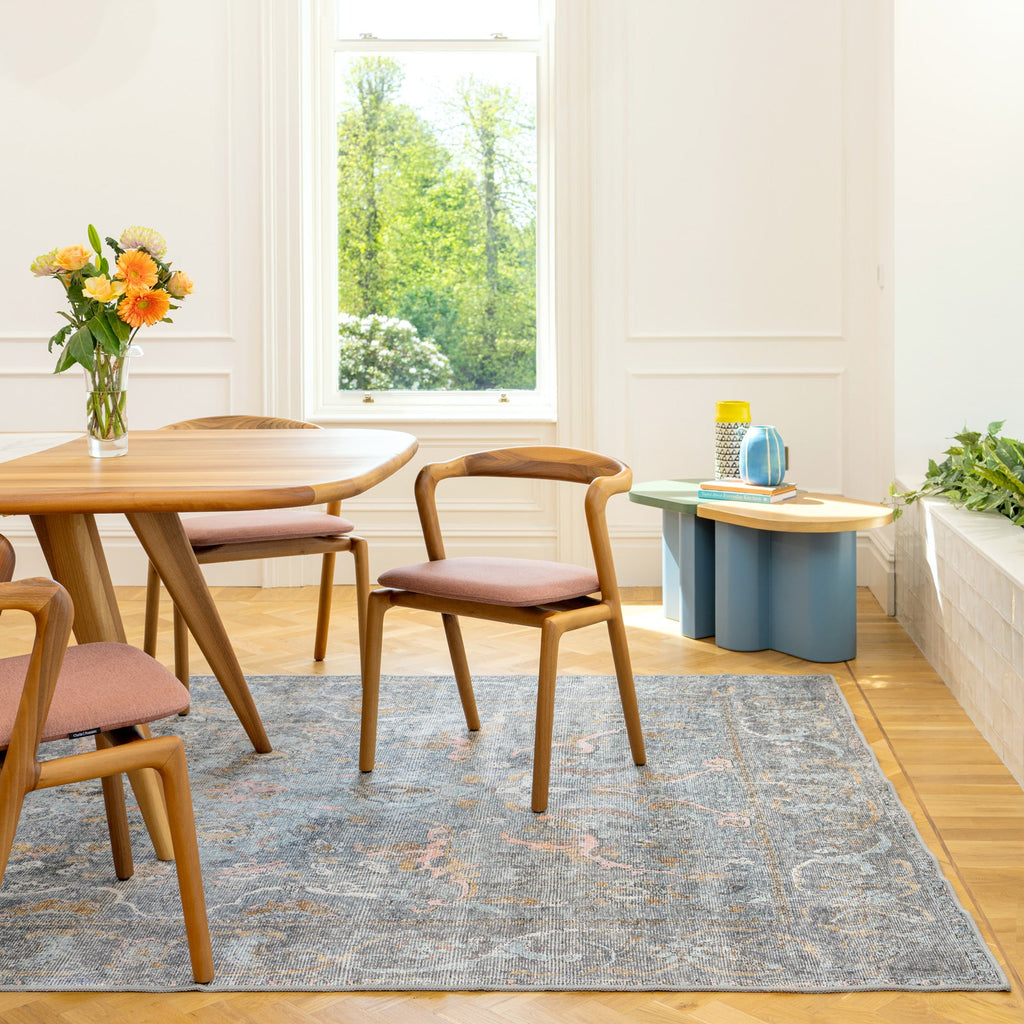 Soft Washable Blue Boho Rug - Clara