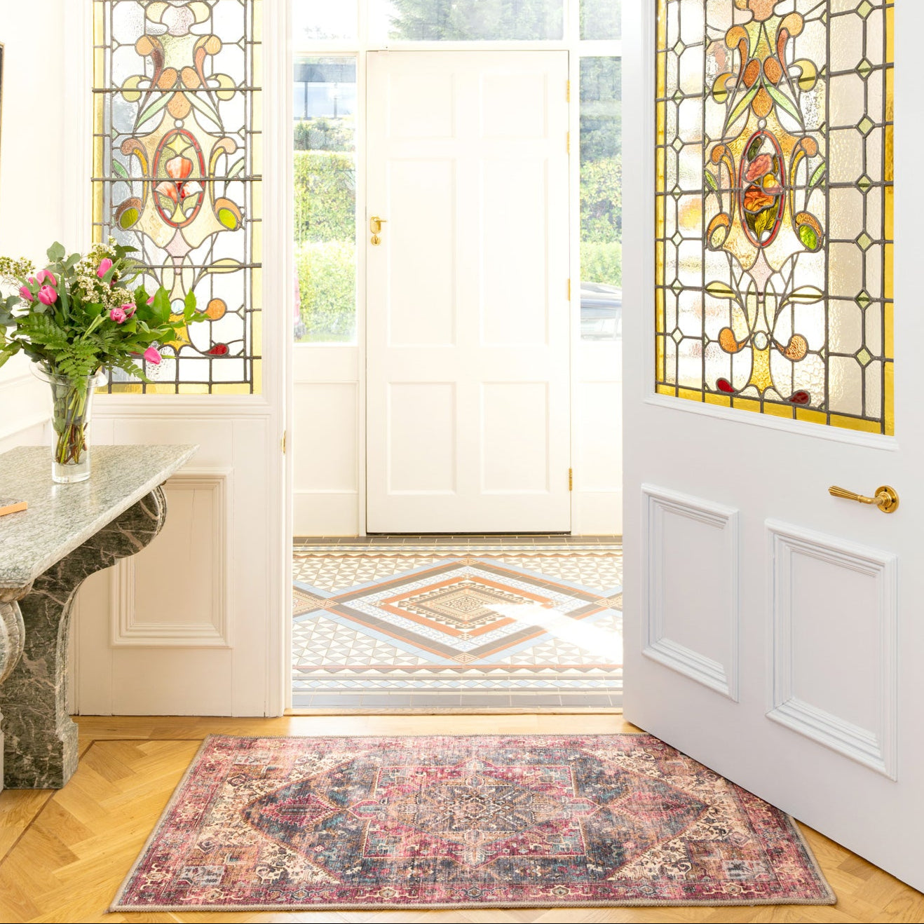 Soft Washable Multicolour Bathroom Mat - Delphine