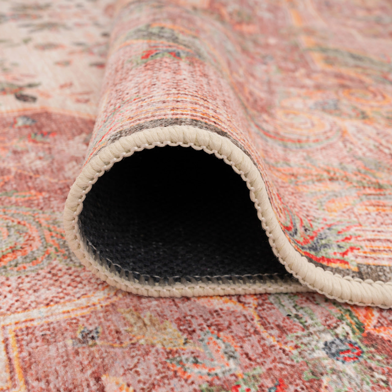 Washable Pink Medallion Runner - Dusk