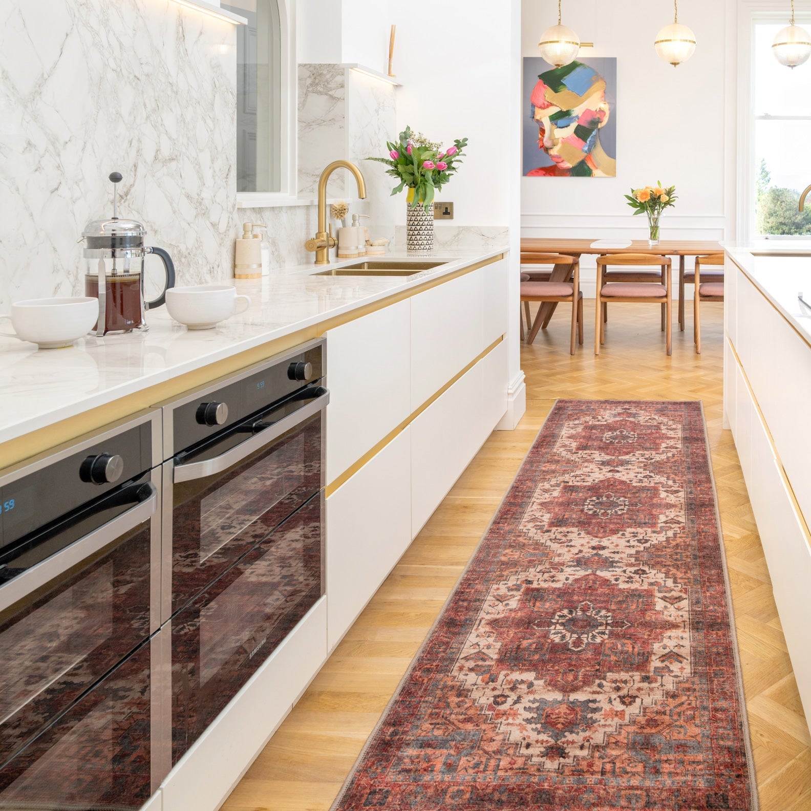 Soft Washable Red Antique Runner - Eliza