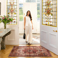 Soft Washable Red Antique Doormat - Eliza