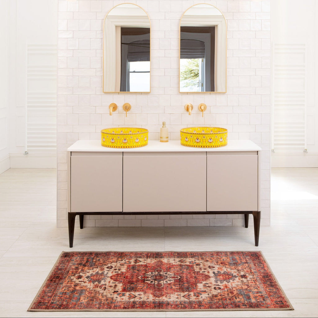 Soft Washable Red Antique Doormat - Eliza
