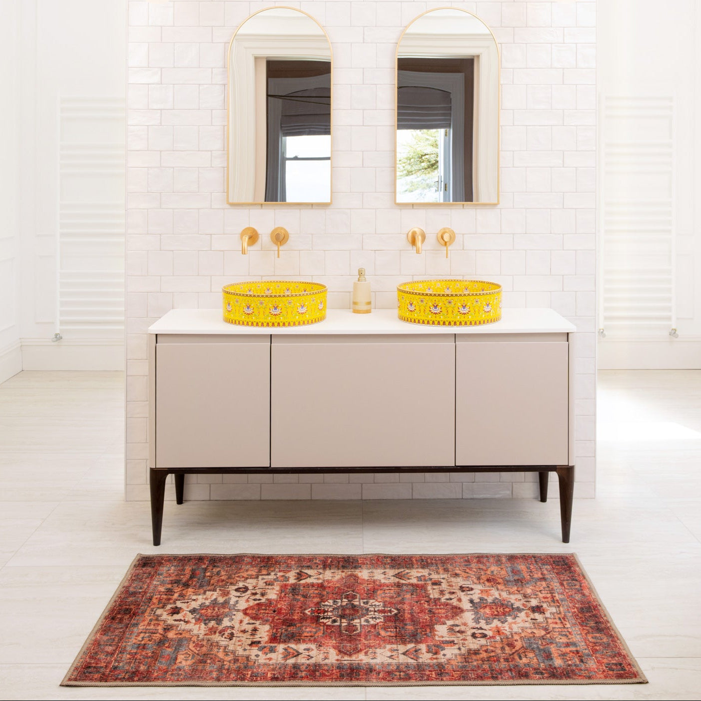 Soft Washable Red Antique Bathroom Mat - Eliza