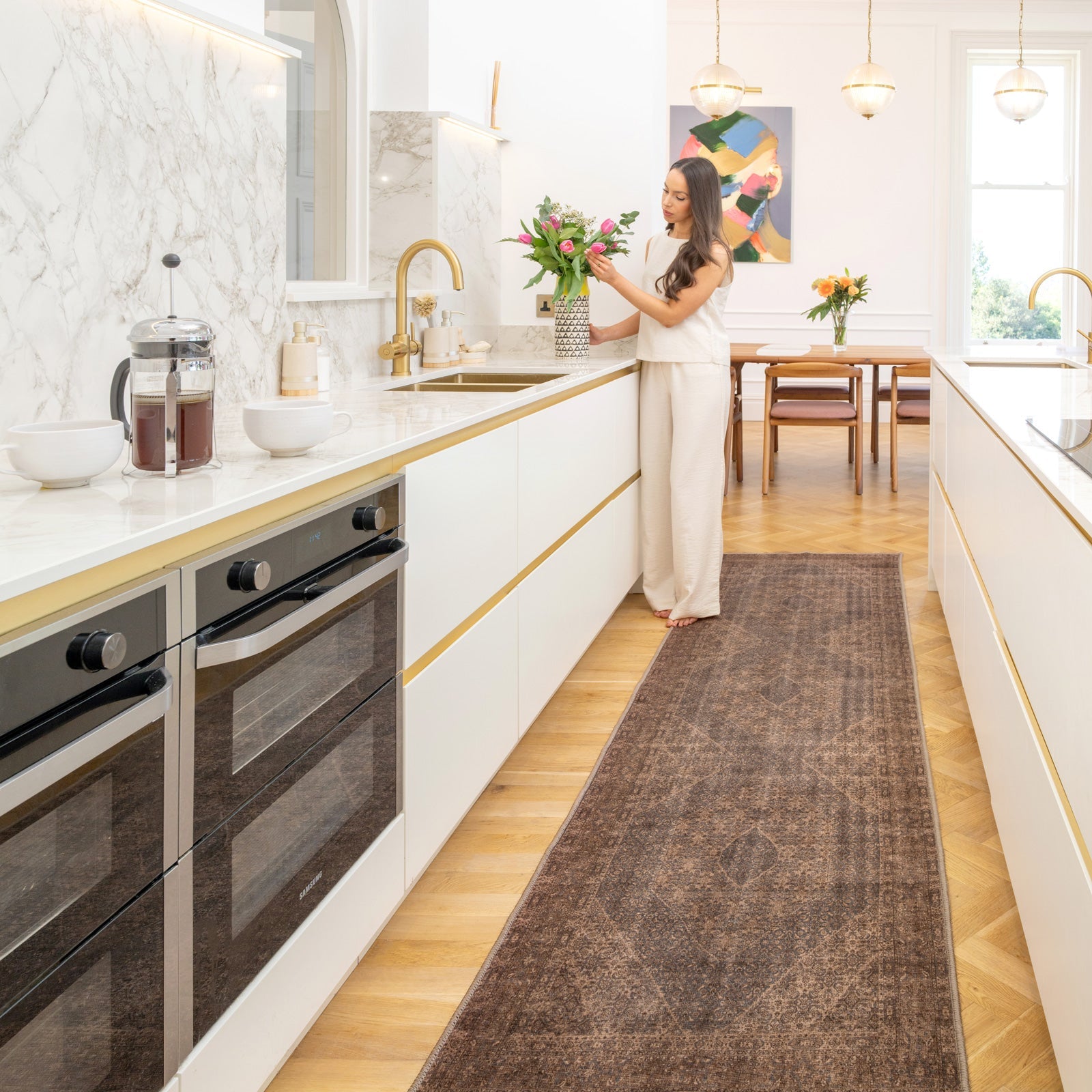 Soft Washable Brown Traditional Runner - Mabel