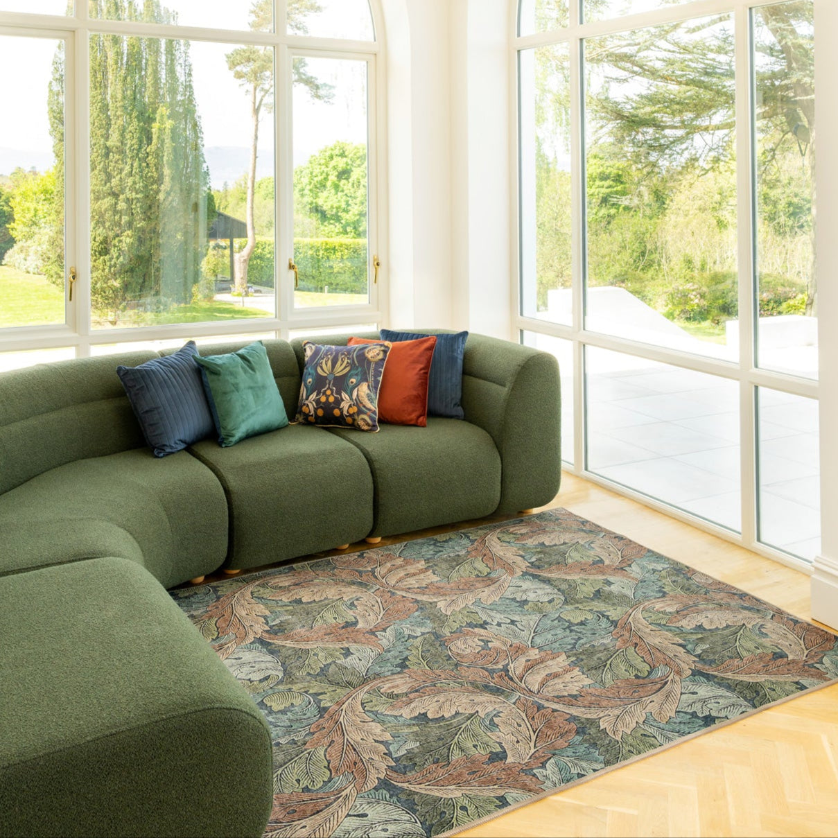 Soft Washable Green Leaf Print Rug - Sylvan