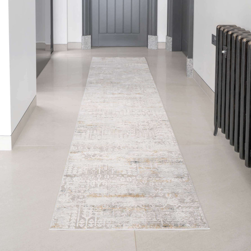 Distressed Mottled Grey Hallway Runner Rug