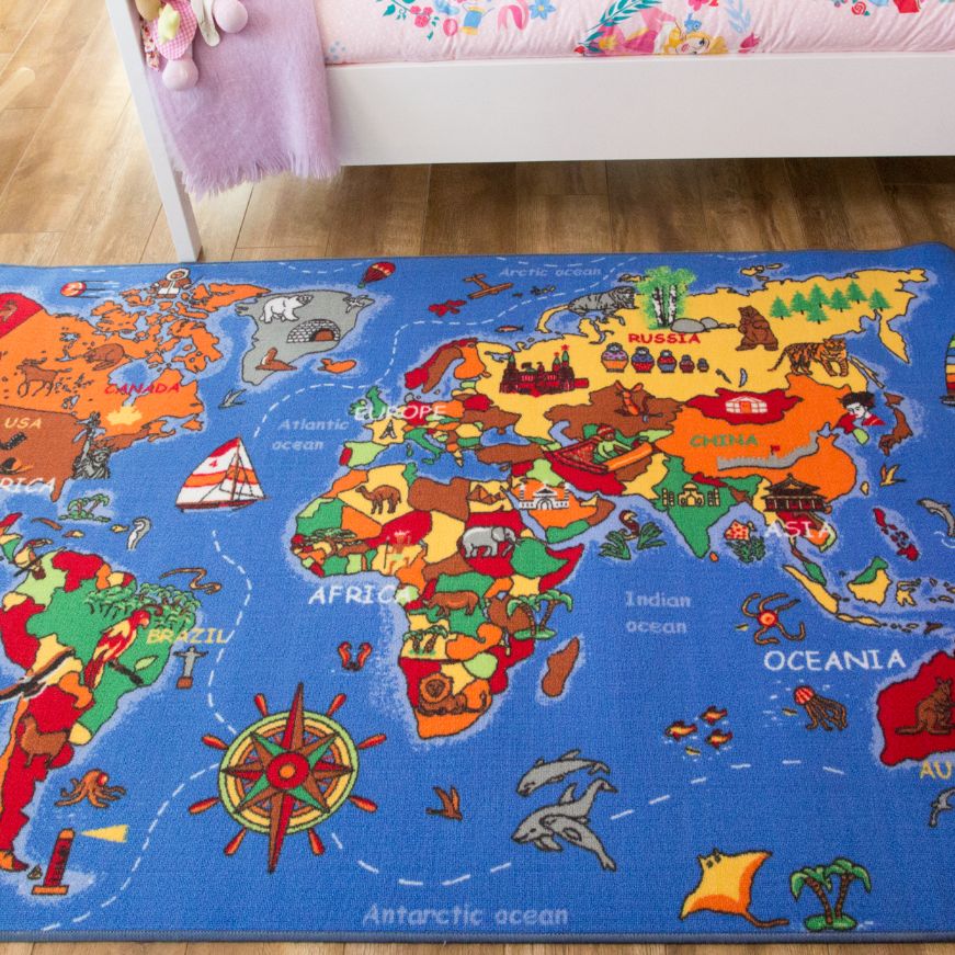 Kids Educational World Map Rug