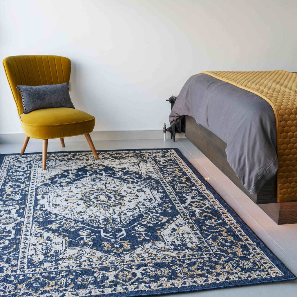 Navy Blue Distressed Indoor Outdoor Rug