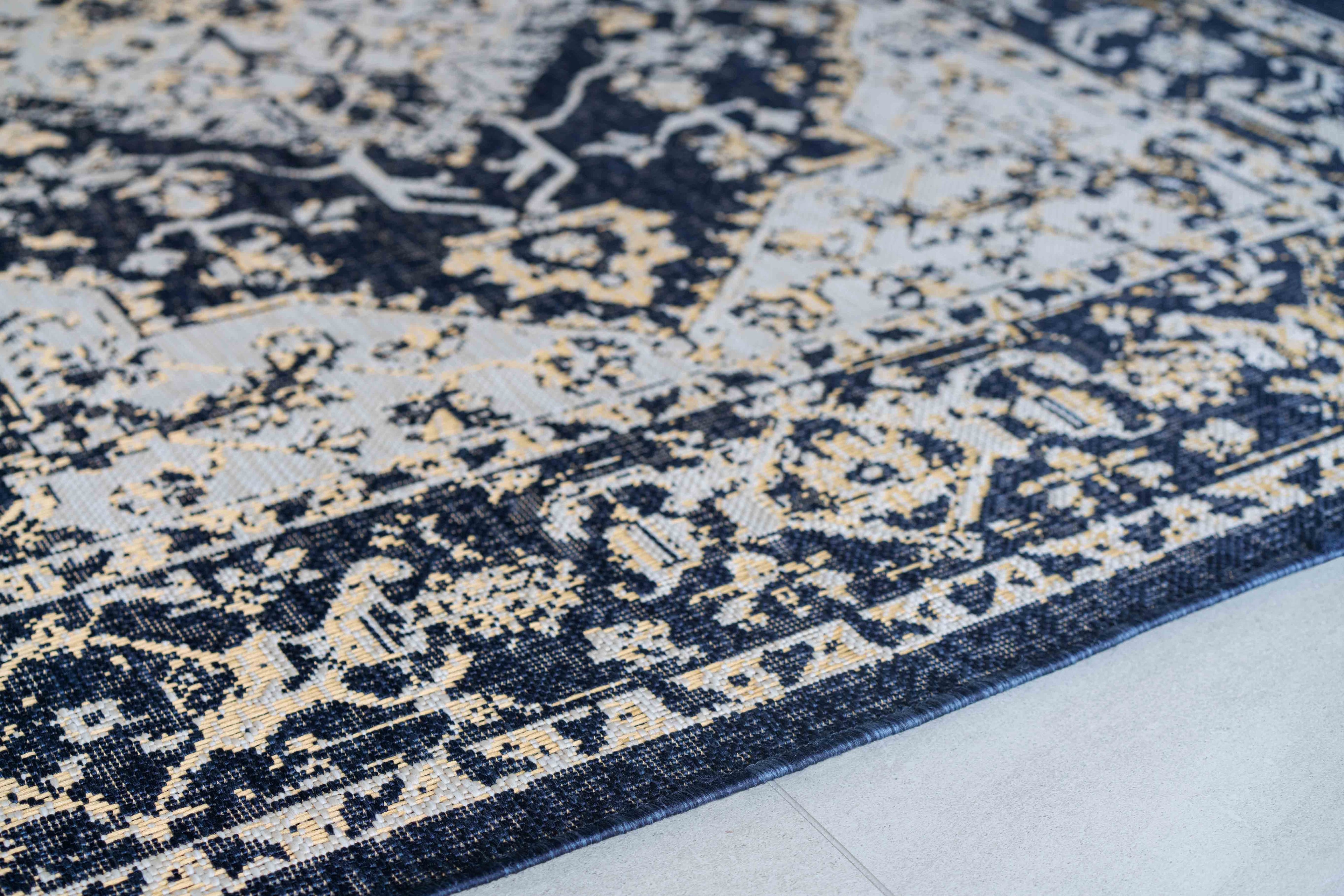 Navy Blue Distressed Indoor Outdoor Rug